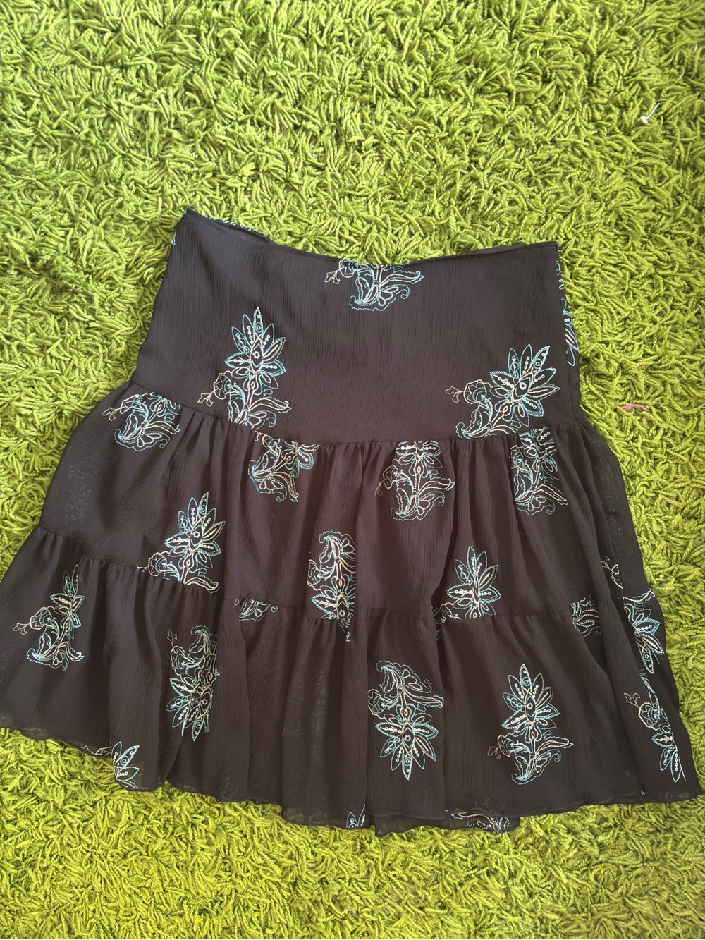 Y2K Black Floral Tiered Circle Skirt